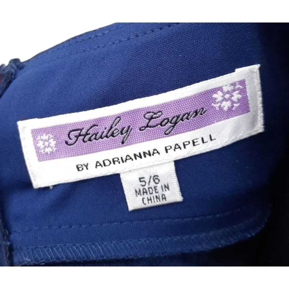 Hailey Logan by Adrianna Papell Blue Taffeta Black Sequin Party Dress Size 5/6_7